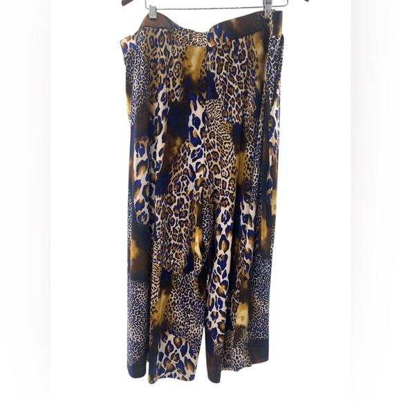 NWT Coldesina Stylish Leopard Print Wide-Leg Navy and Brown Pants 2XL - Picture 5 of 7